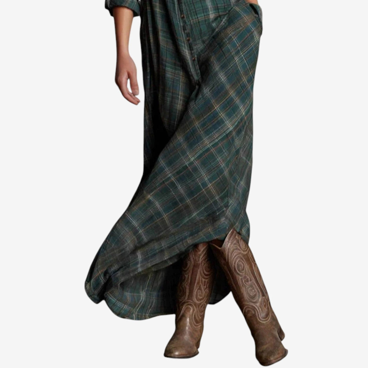 Jasmine | Sophisticated Plaid Button-Down Autumn Wedding Guest Maxi Dress