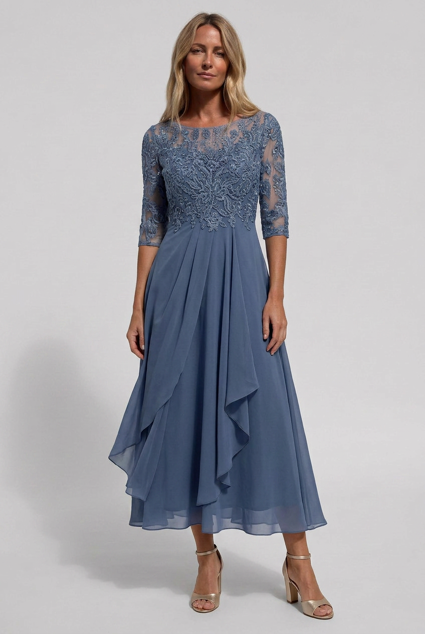 Jessica | Stylish Embroidered Christmas Dress with Flared Midi Skirt
