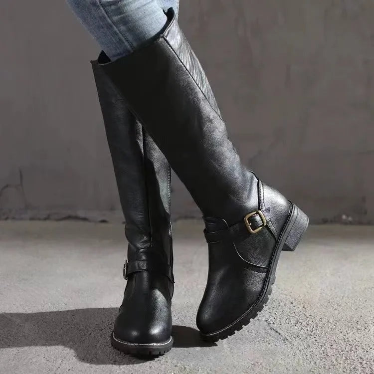 Millie | Effortless Buckle Detail Knee High Brown Boots