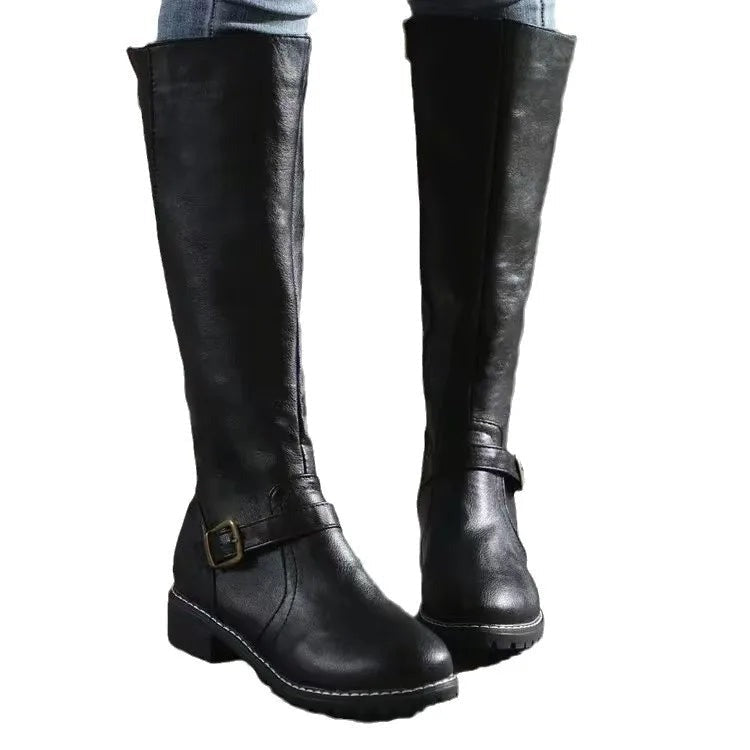 Millie | Effortless Buckle Detail Knee High Brown Boots