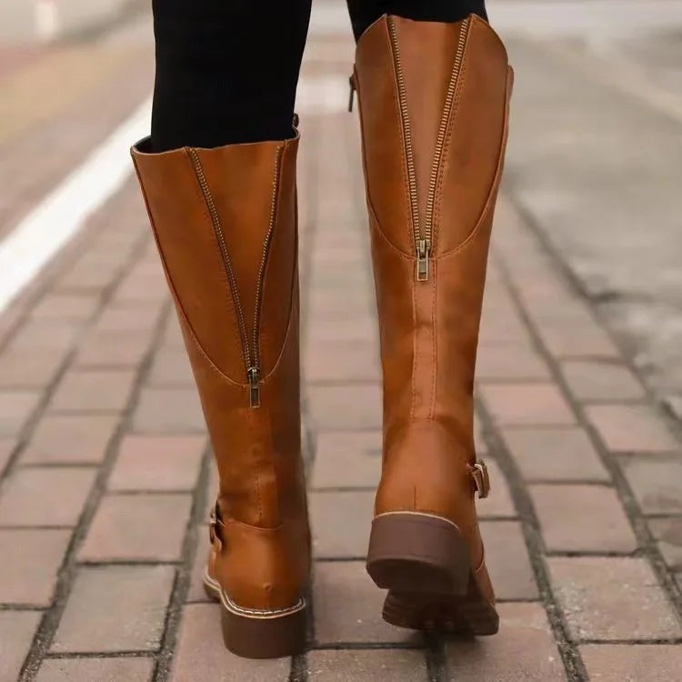 Millie | Effortless Buckle Detail Knee High Brown Boots