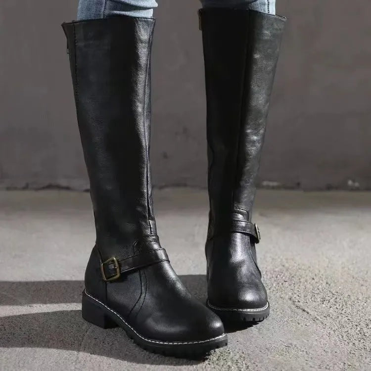Millie | Effortless Buckle Detail Knee High Brown Boots
