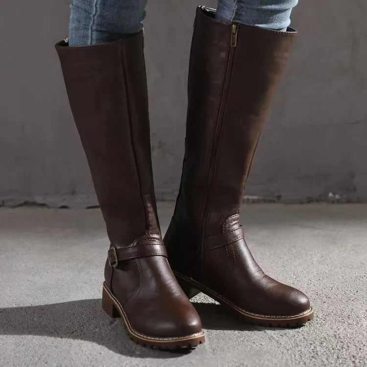 Millie | Effortless Buckle Detail Knee High Brown Boots