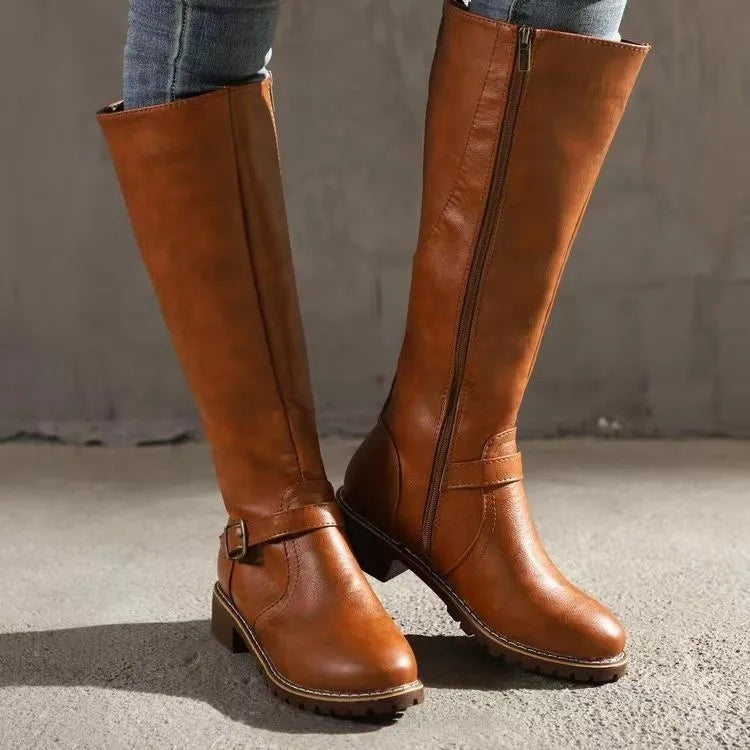 Millie | Effortless Buckle Detail Knee High Brown Boots