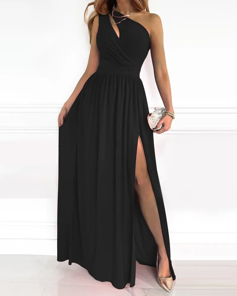 Lara | Effortless One-Shoulder Autumn Wedding Guest Maxi Dress