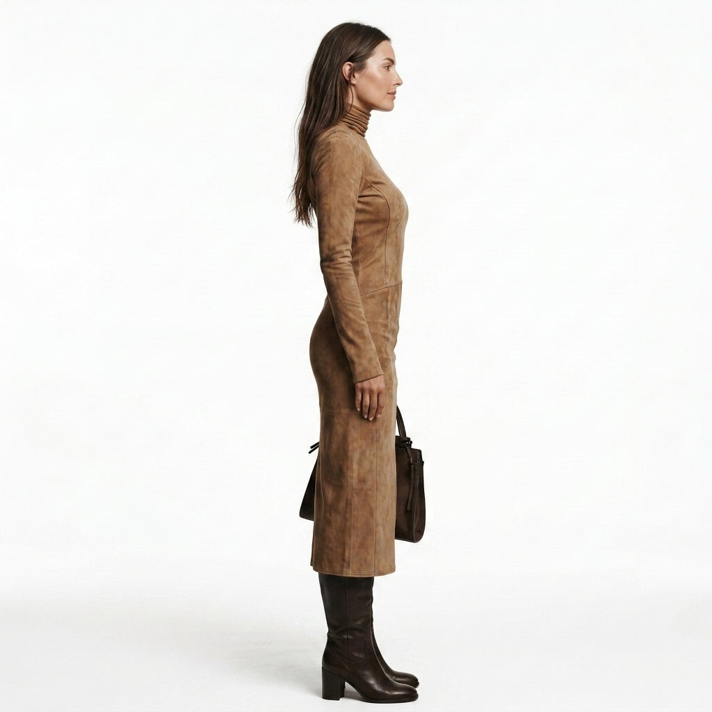 Lara | Refined High Neck Long Sleeve Winter Dress