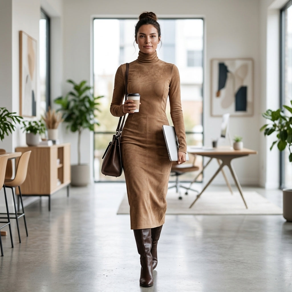 Lara | Refined High Neck Long Sleeve Winter Dress