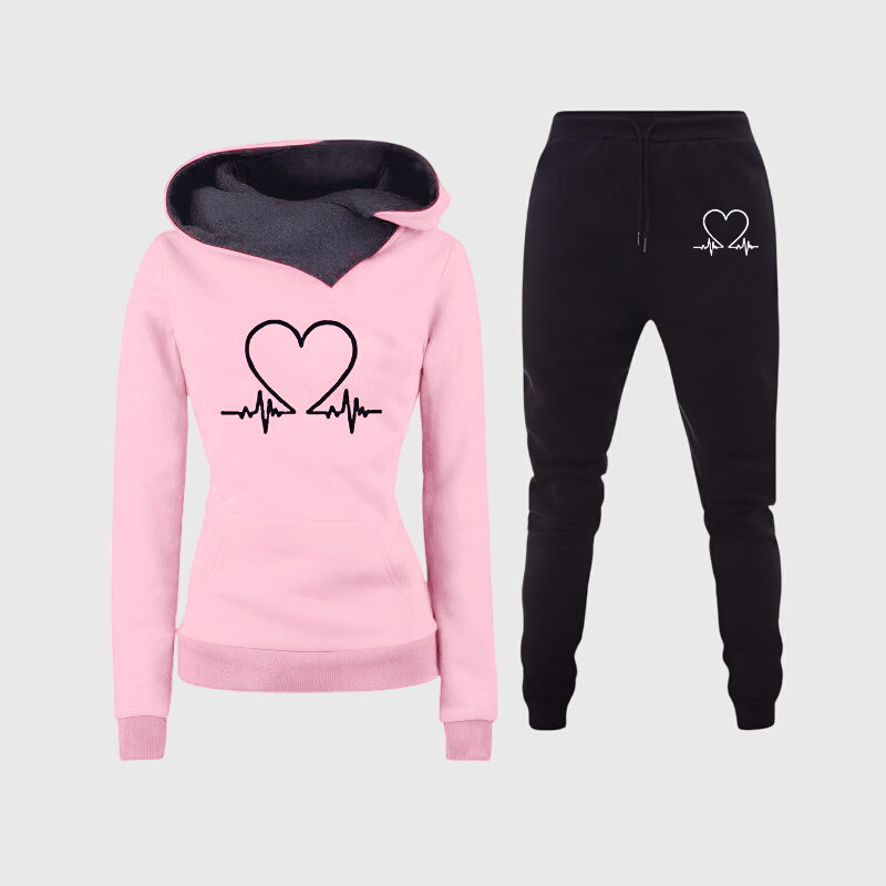 Lara | Sophisticated Heart Print Hoodie Joggers Tracksuit Set
