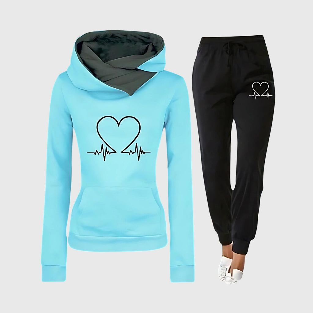 Lara | Sophisticated Heart Print Hoodie Joggers Tracksuit Set