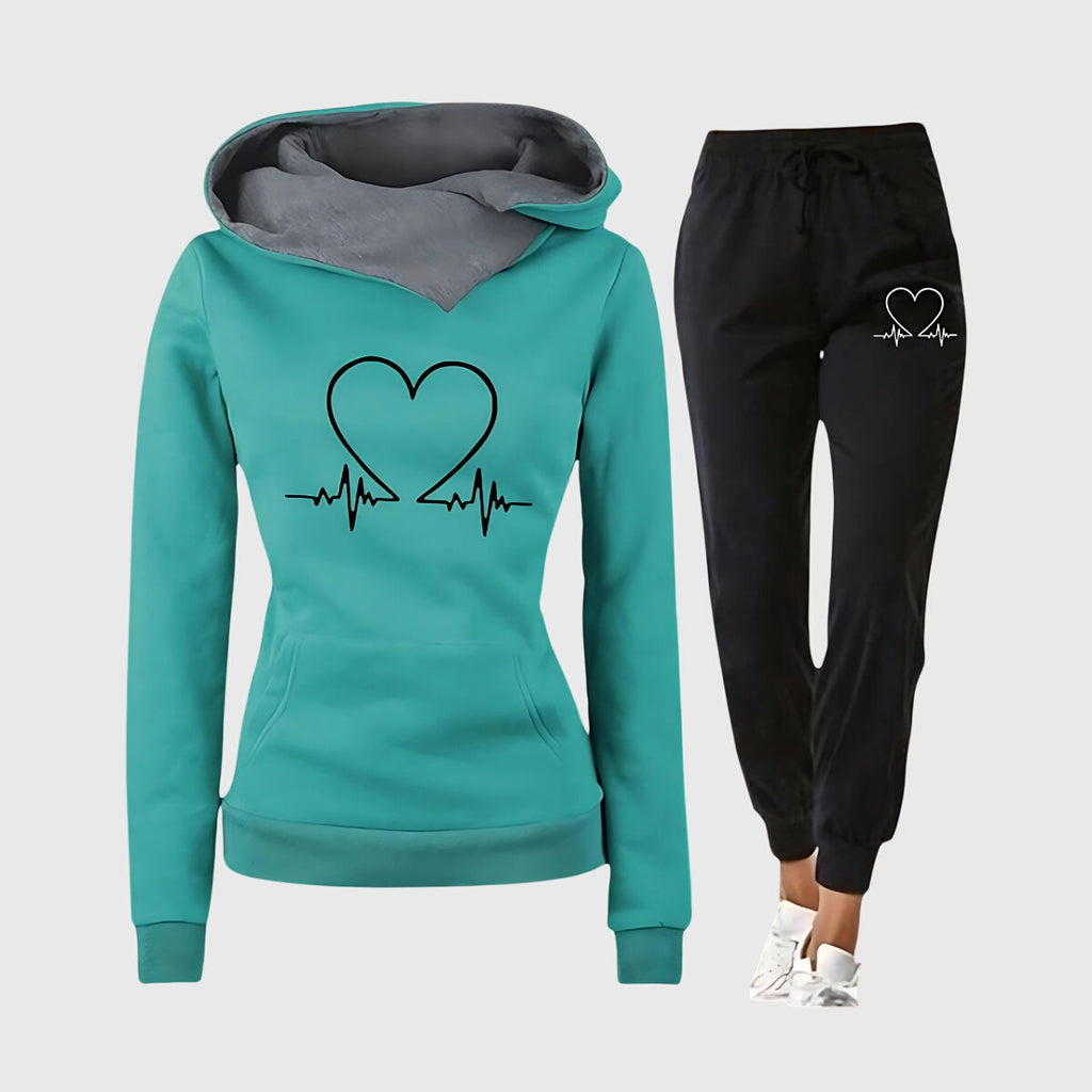 Lara | Sophisticated Heart Print Hoodie Joggers Tracksuit Set