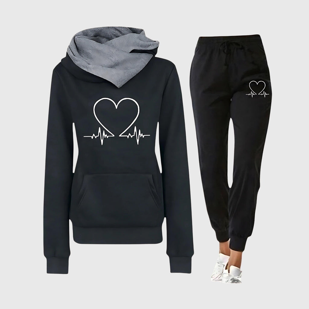 Lara | Sophisticated Heart Print Hoodie Joggers Tracksuit Set