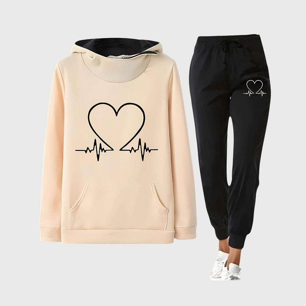 Lara | Sophisticated Heart Print Hoodie Joggers Tracksuit Set