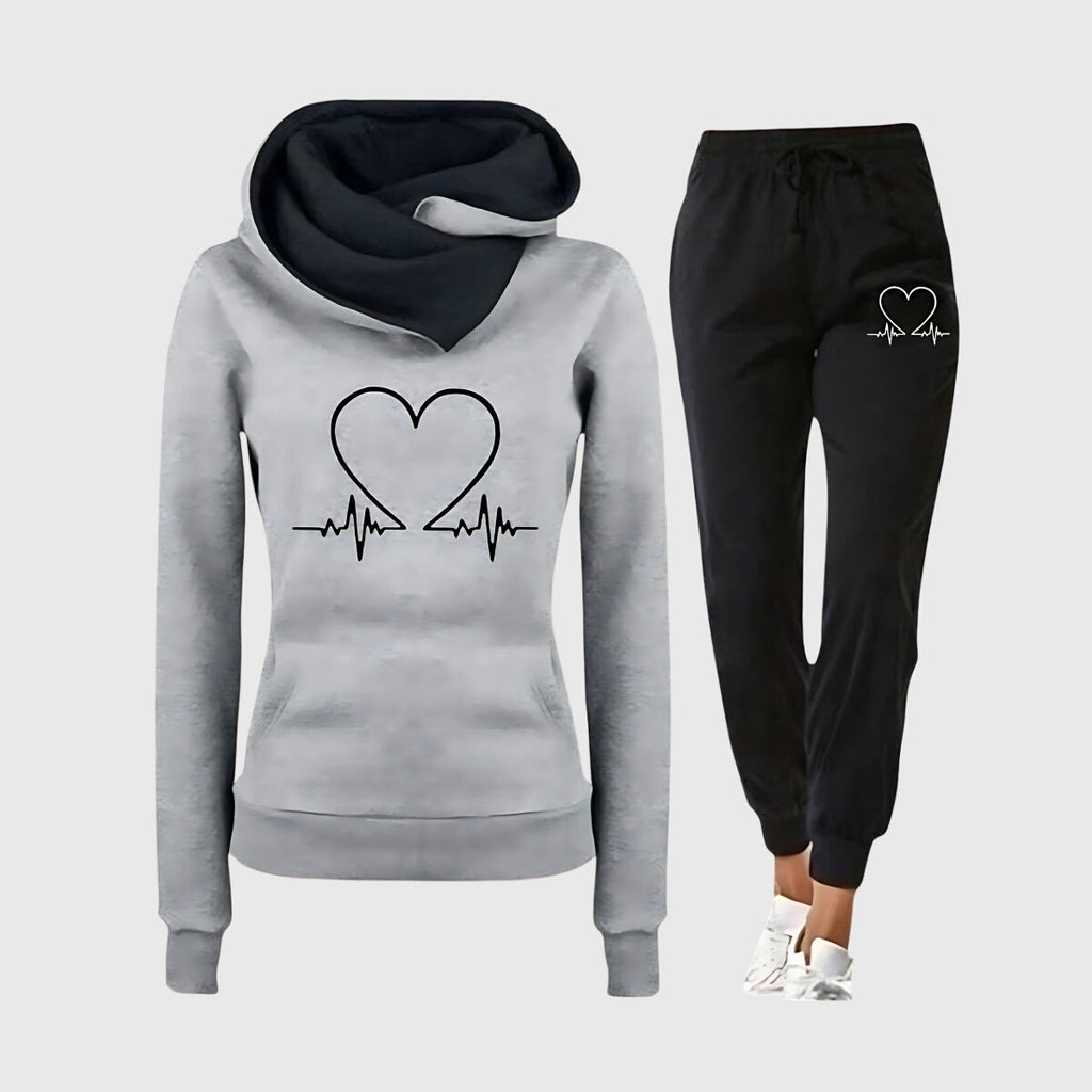 Lara | Sophisticated Heart Print Hoodie Joggers Tracksuit Set