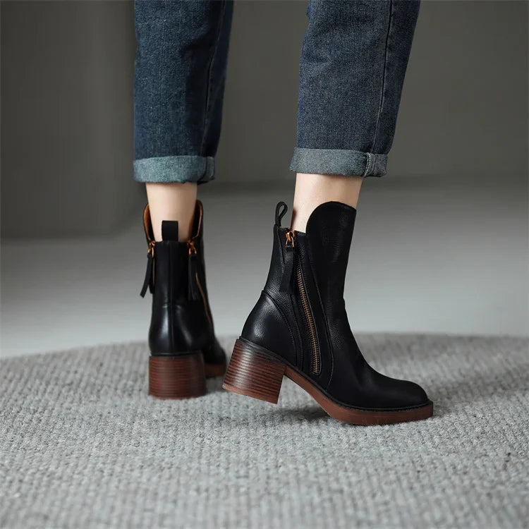 Layla | Block Heel Side Zip Ankle Boots