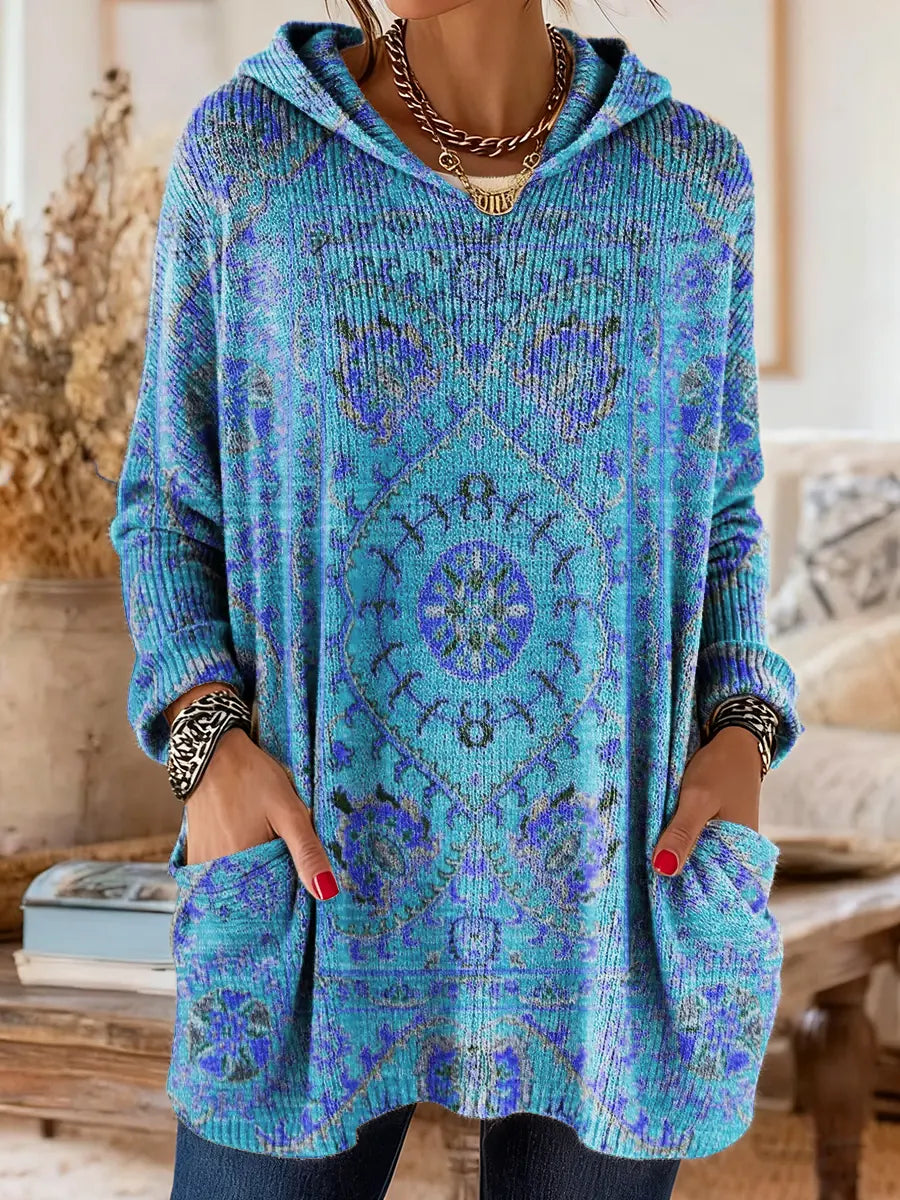 Layla | Relaxed Ethnic Print Hoodie Tunic Top