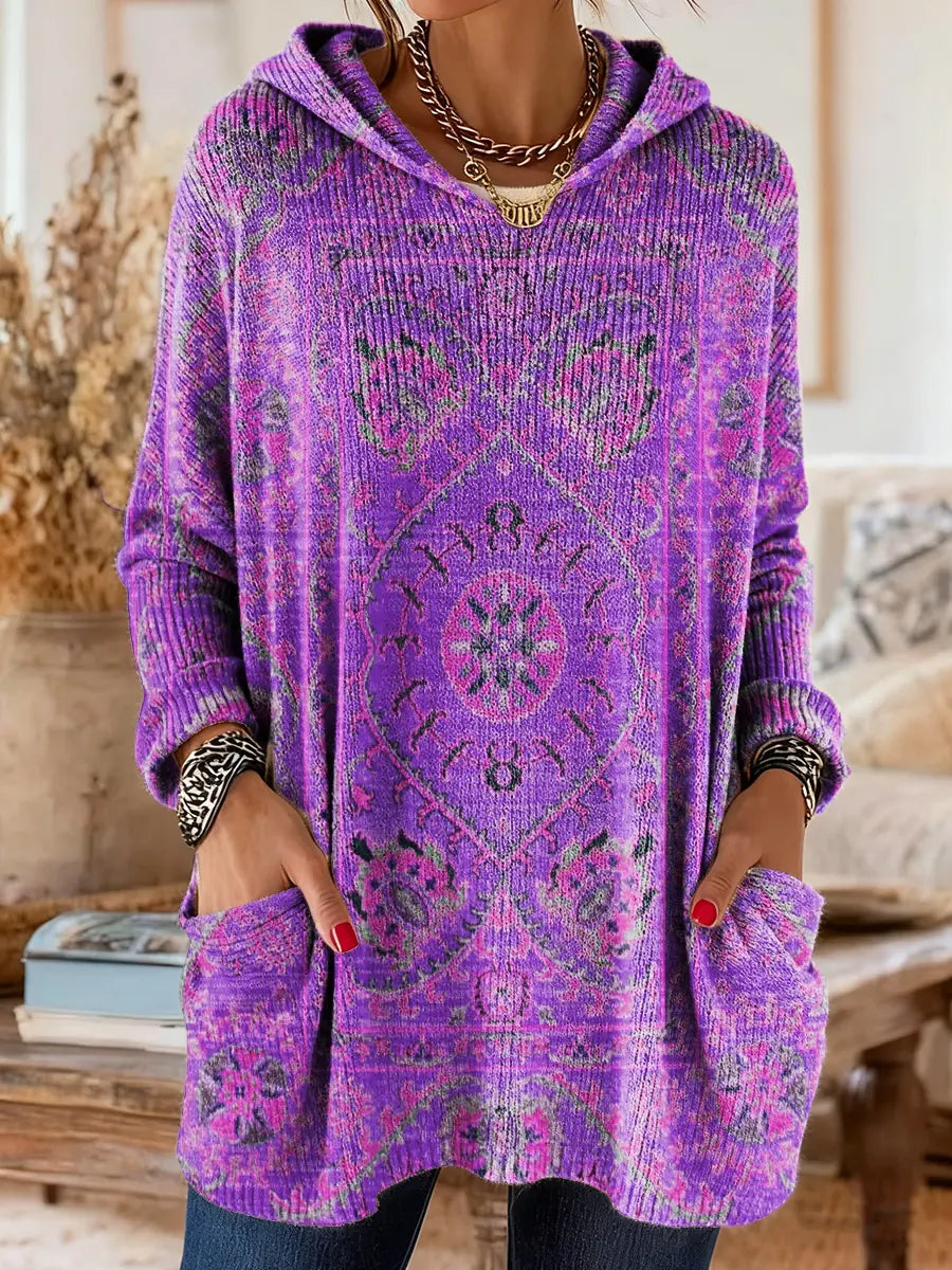 Layla | Relaxed Ethnic Print Hoodie Tunic Top