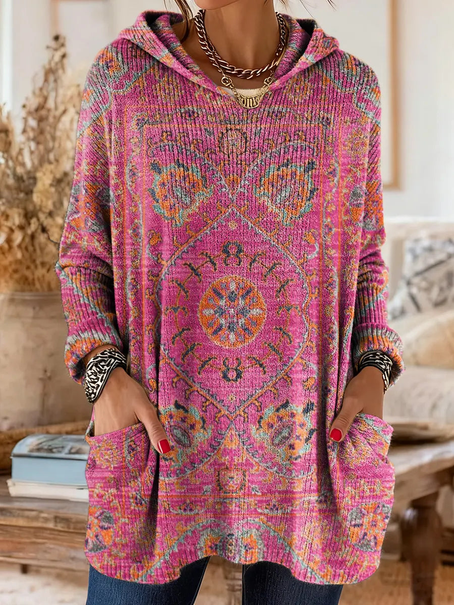 Layla | Relaxed Ethnic Print Hoodie Tunic Top