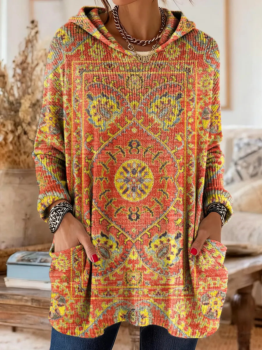 Layla | Relaxed Ethnic Print Hoodie Tunic Top