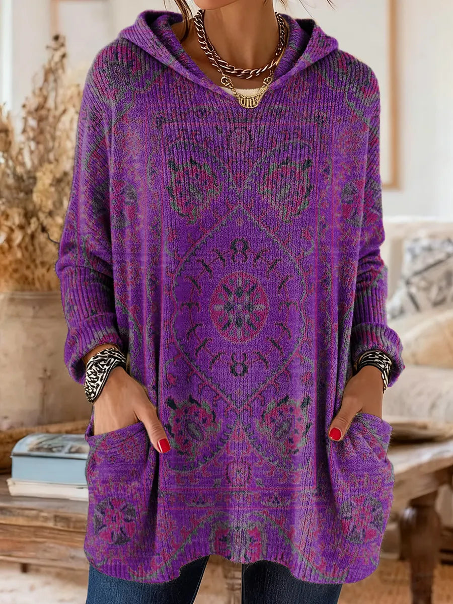 Layla | Relaxed Ethnic Print Hoodie Tunic Top
