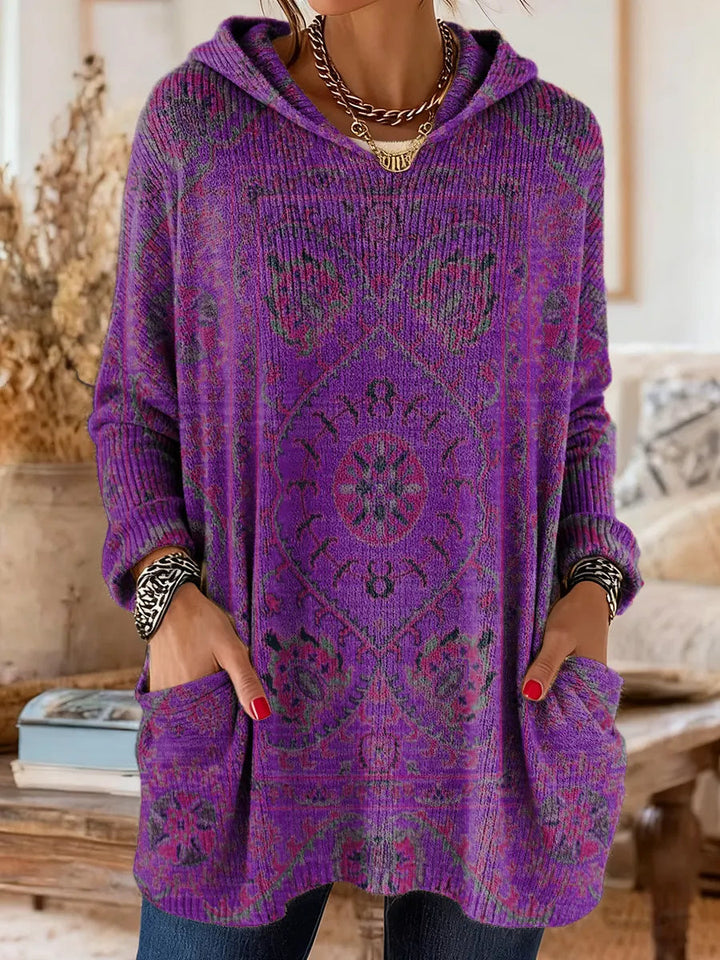 Layla | Relaxed Ethnic Print Hoodie Tunic Top