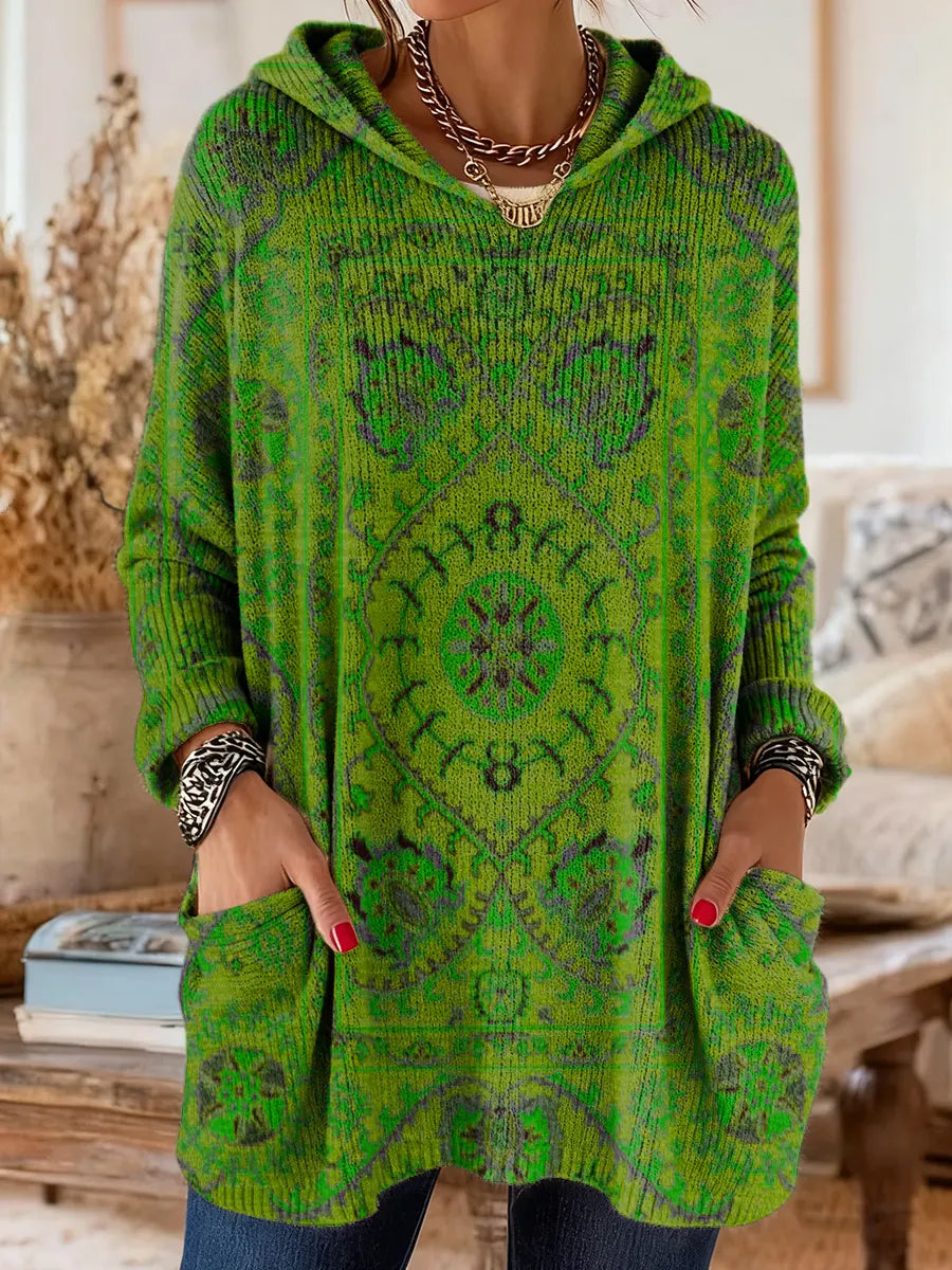 Layla | Relaxed Ethnic Print Hoodie Tunic Top