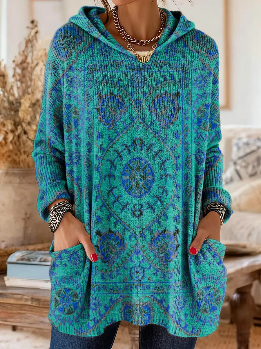 Layla | Relaxed Ethnic Print Hoodie Tunic Top