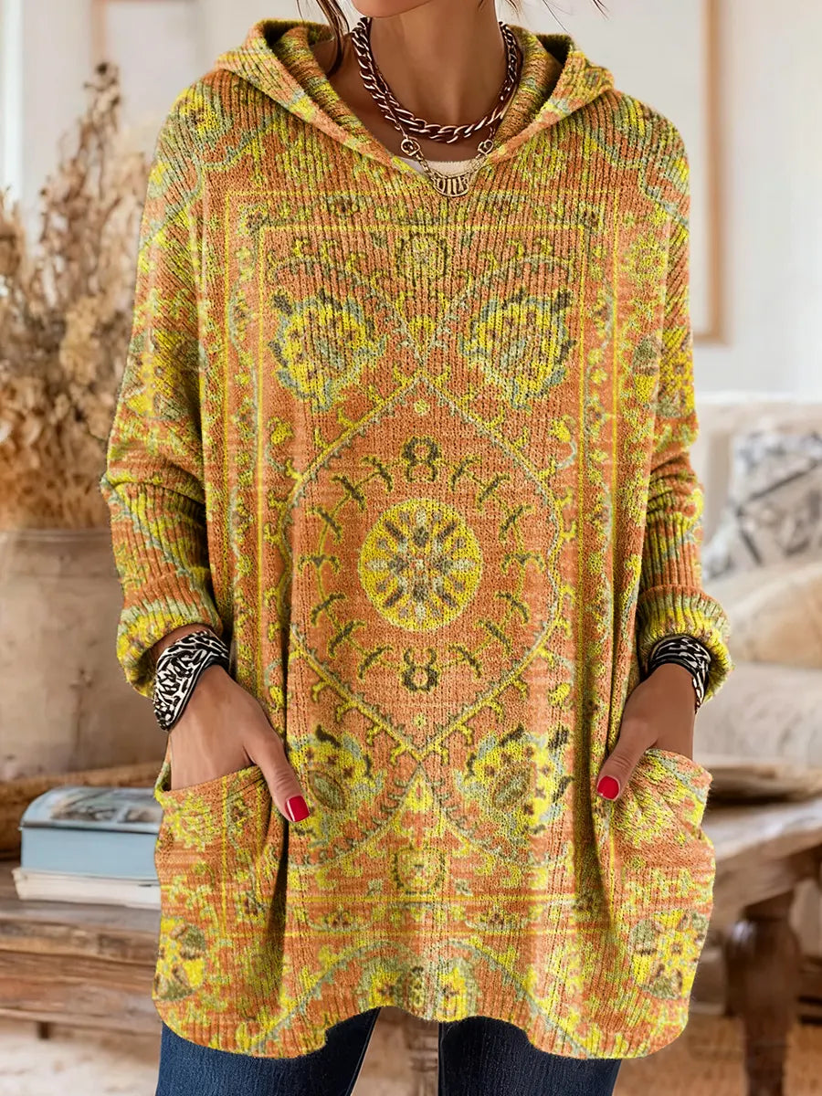 Layla | Relaxed Ethnic Print Hoodie Tunic Top