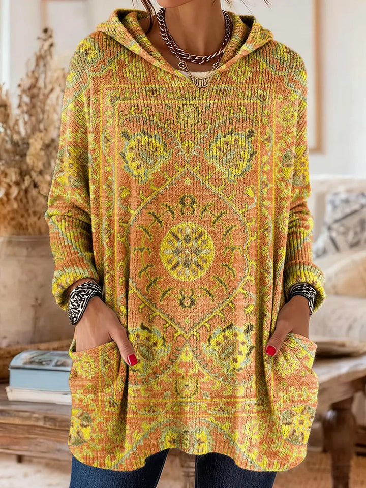 Layla | Relaxed Ethnic Print Hoodie Tunic Top