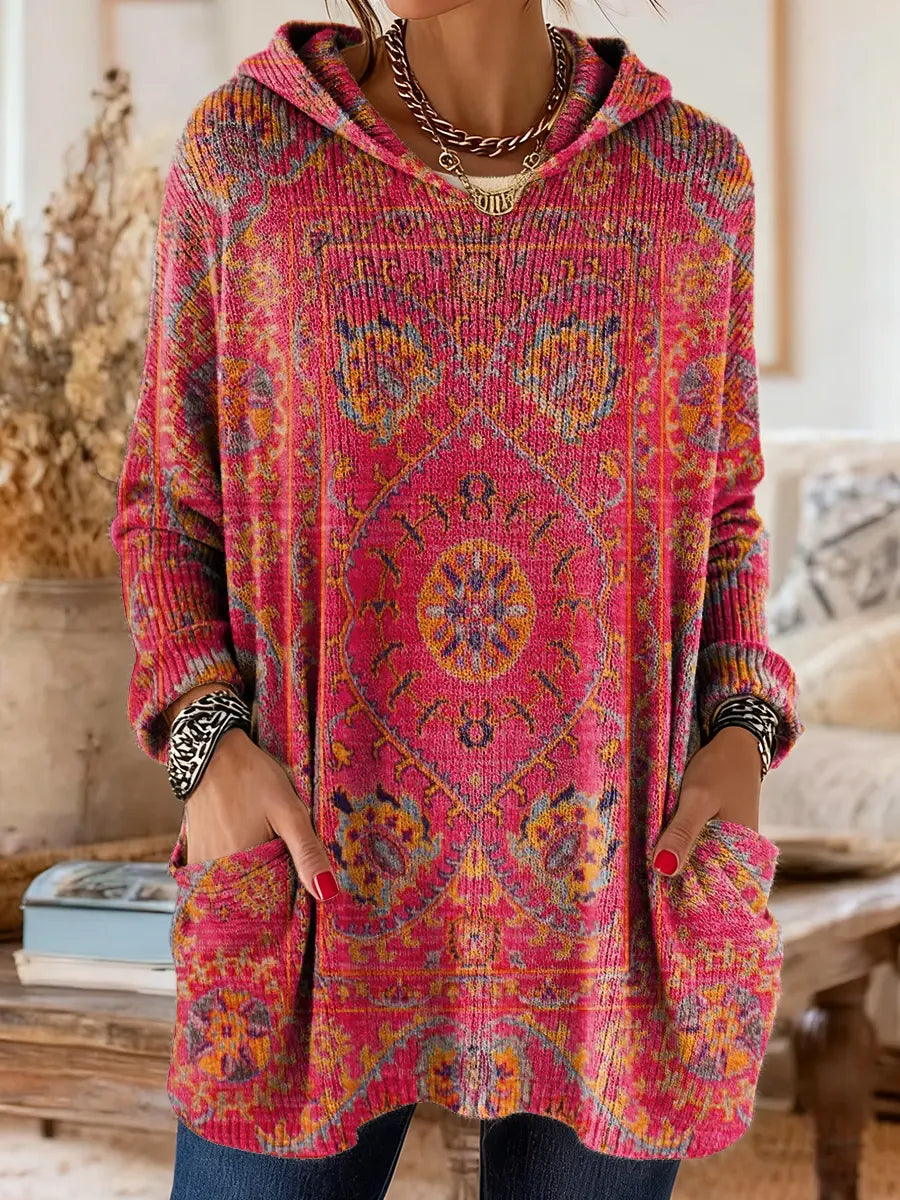 Layla | Relaxed Ethnic Print Hoodie Tunic Top