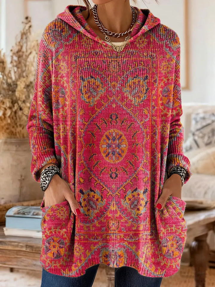Layla | Relaxed Ethnic Print Hoodie Tunic Top