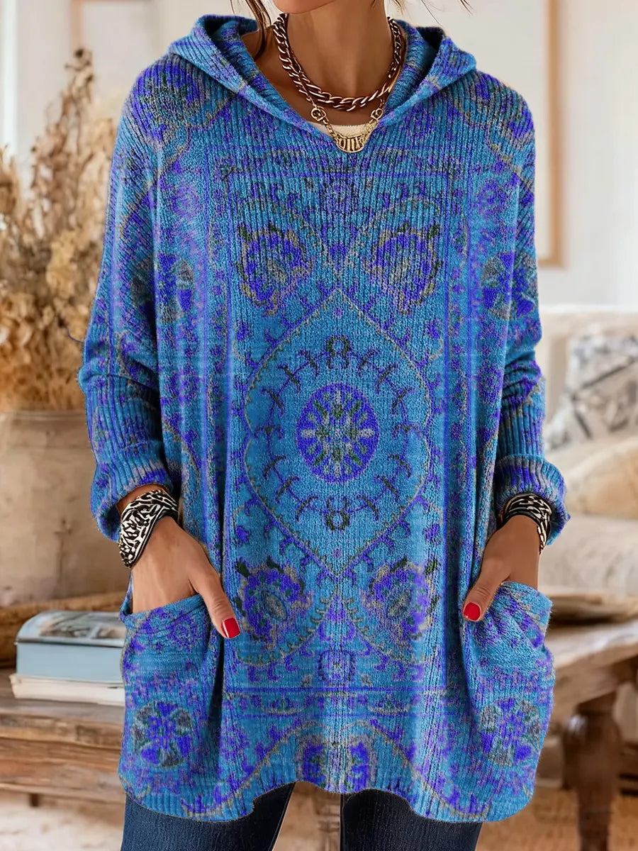 Layla | Relaxed Ethnic Print Hoodie Tunic Top