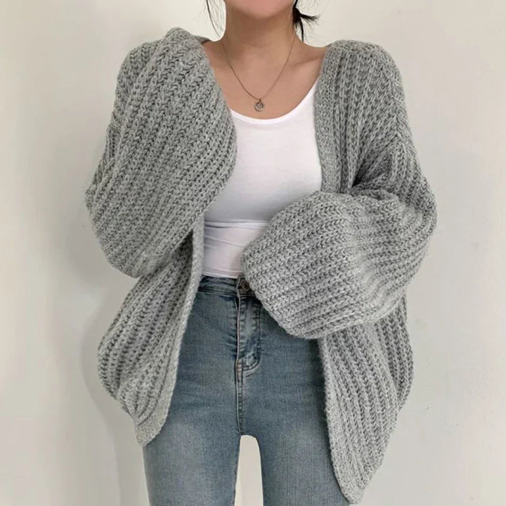 Layla | Stylish Chunky Knit Lantern Sleeve Cardigan