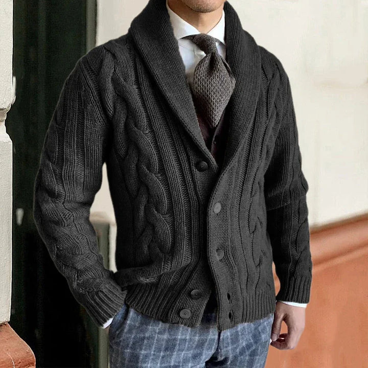 Liam | Elegant Shawl Collar Cable Knit Mens Cardigan