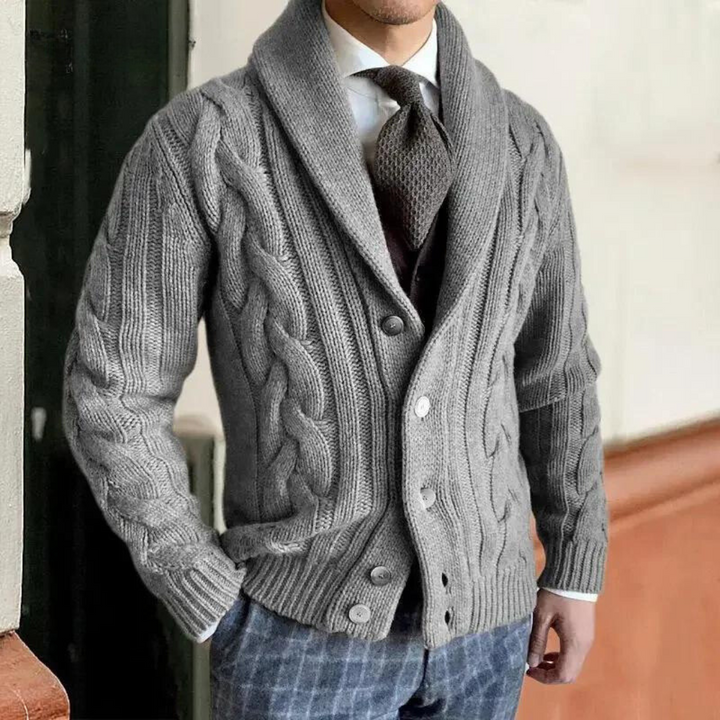 Liam | Elegant Shawl Collar Cable Knit Mens Cardigan