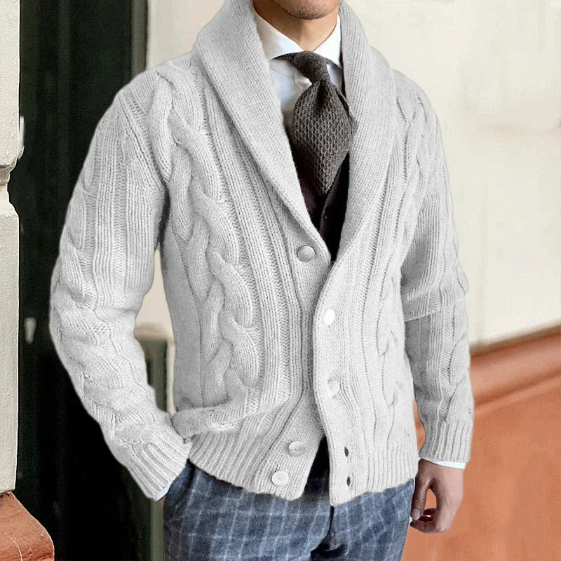 Liam | Elegant Shawl Collar Cable Knit Mens Cardigan