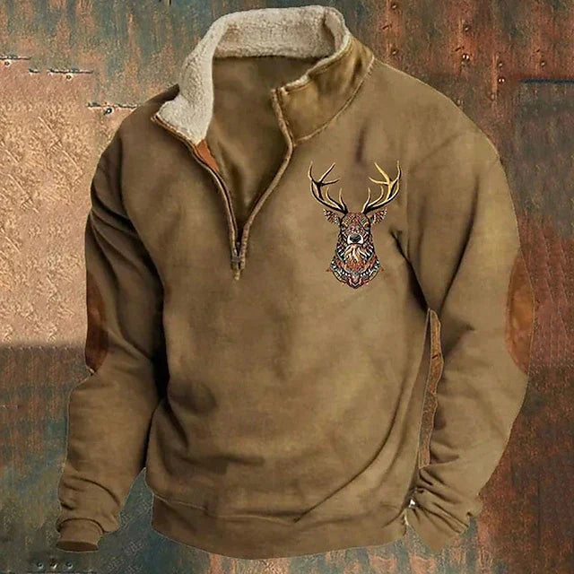 Liam | Stag Motif Quarter Zip Mens Fleece Jacket