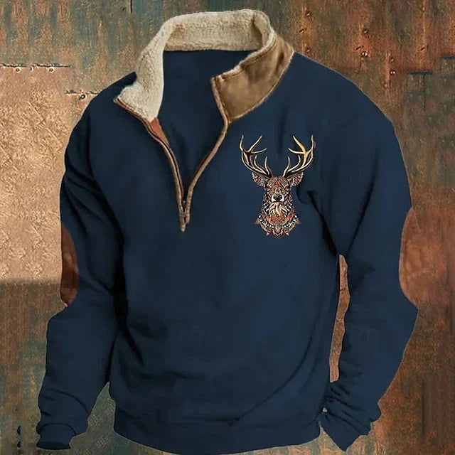 Liam | Stag Motif Quarter Zip Mens Fleece Jacket