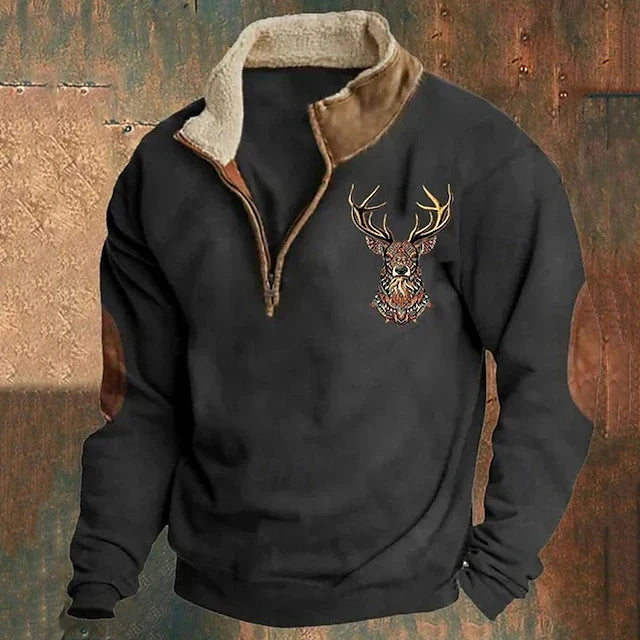 Liam | Stag Motif Quarter Zip Mens Fleece Jacket