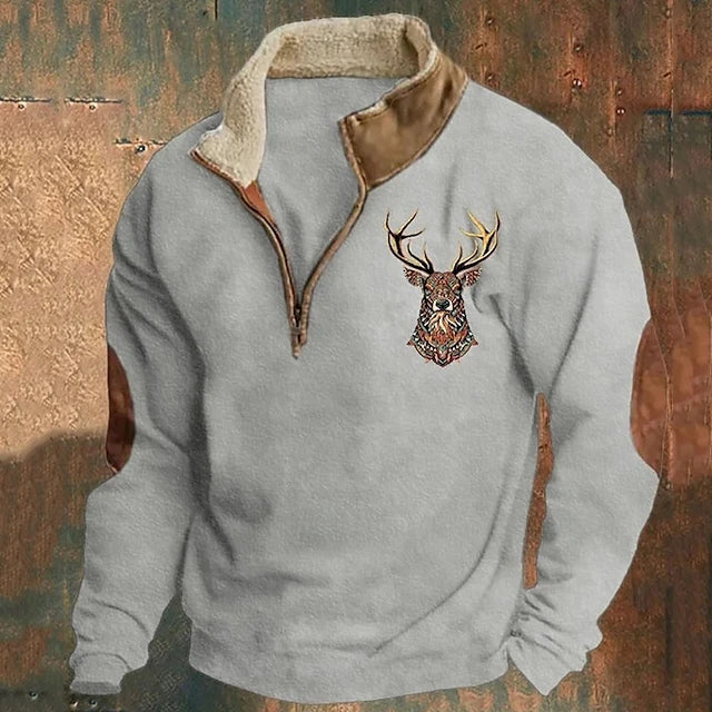Liam | Stag Motif Quarter Zip Mens Fleece Jacket