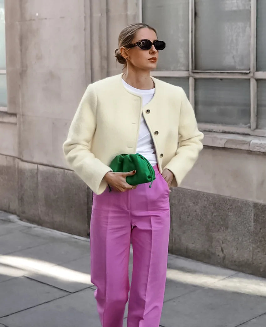 Lola | Cosy Collarless Cropped Winter Coat
