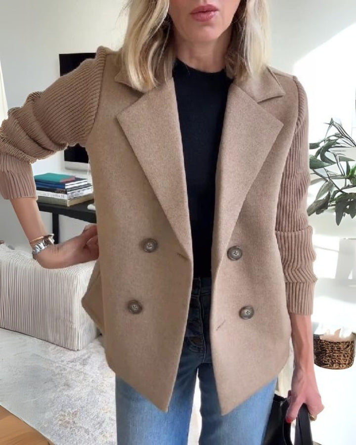 Lola | Effortless Ribbed Sleeve Double-Breasted Longline Blazer
