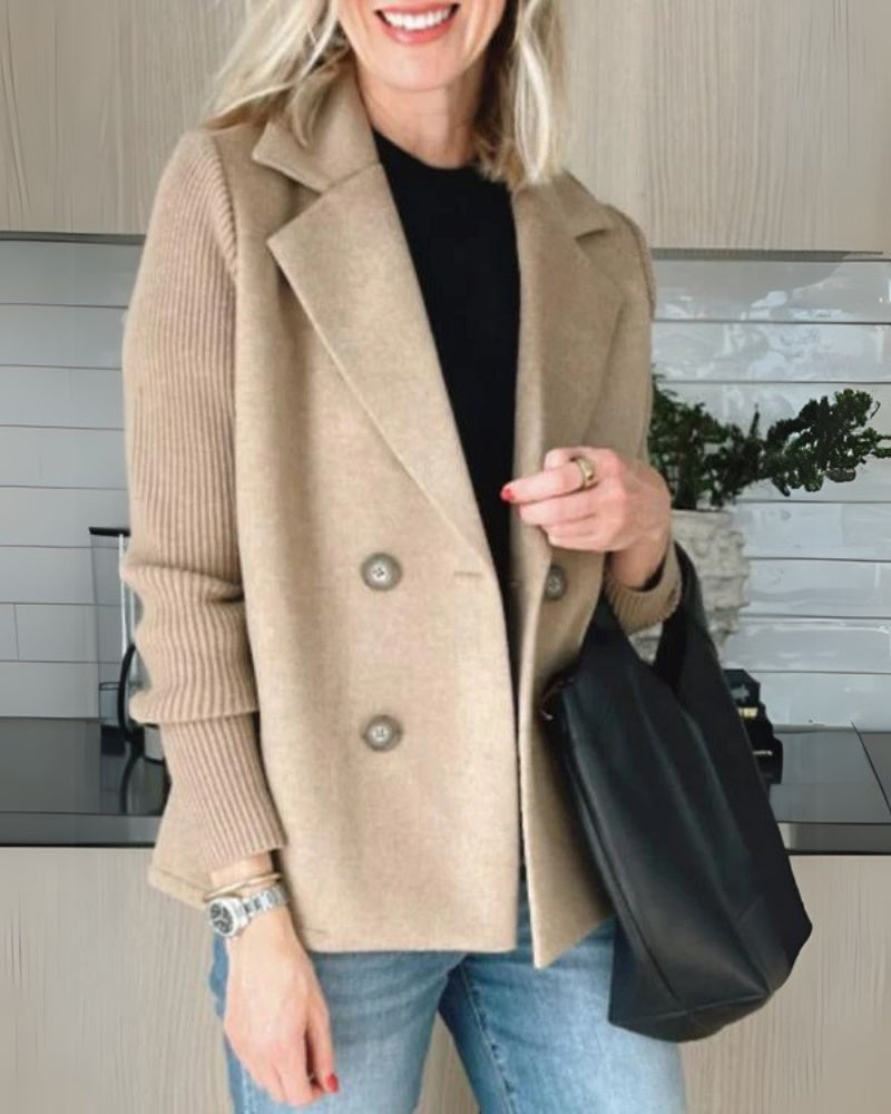 Lola | Effortless Ribbed Sleeve Double-Breasted Longline Blazer