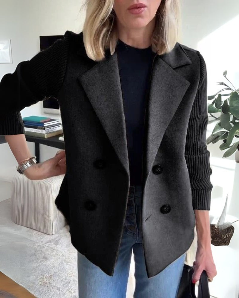 Lola | Effortless Ribbed Sleeve Double-Breasted Longline Blazer