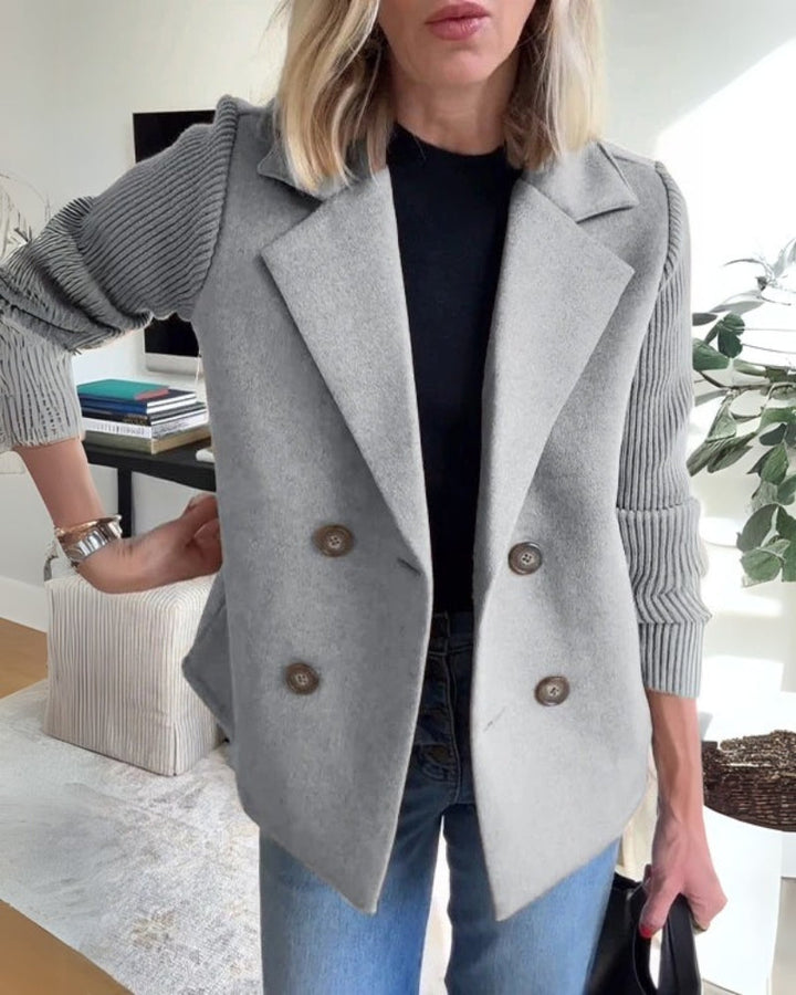 Lola | Effortless Ribbed Sleeve Double-Breasted Longline Blazer