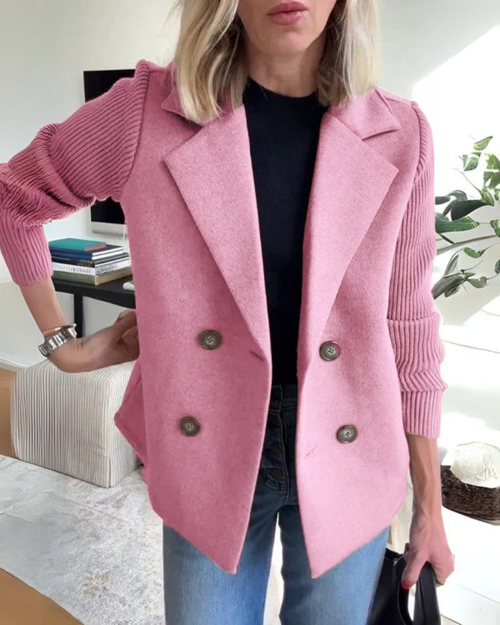 Lola | Effortless Ribbed Sleeve Double-Breasted Longline Blazer