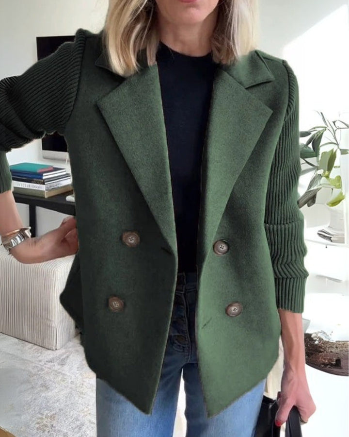 Lola | Effortless Ribbed Sleeve Double-Breasted Longline Blazer
