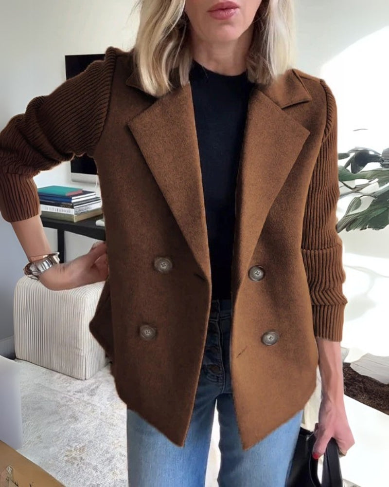 Lola | Effortless Ribbed Sleeve Double-Breasted Longline Blazer