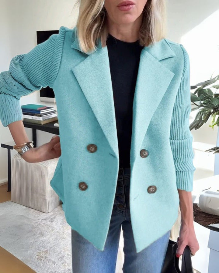 Lola | Effortless Ribbed Sleeve Double-Breasted Longline Blazer