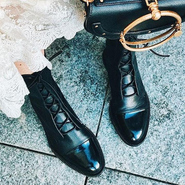 Lola | Elegant Lace-Up Cap Toe Ankle Boots