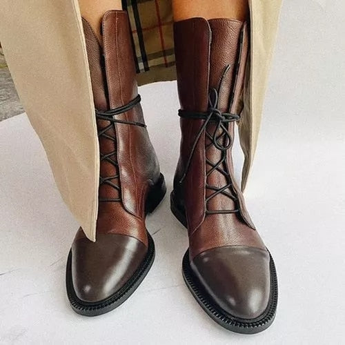 Lola | Elegant Lace-Up Cap Toe Ankle Boots